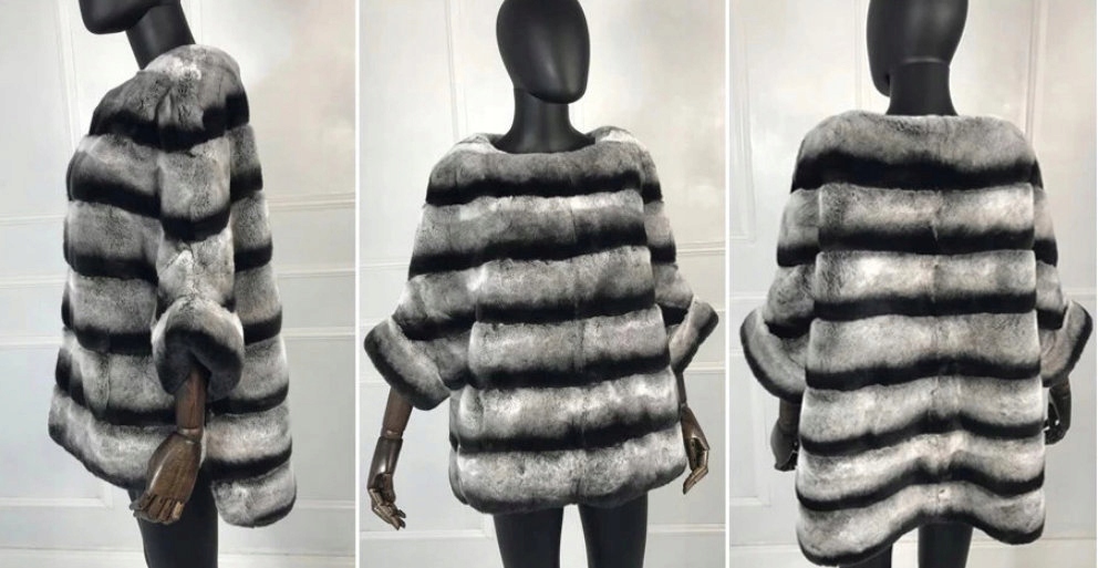 Ponczo Narzutka Futro z Królika REX Oversize 38 M Rozmiar 38