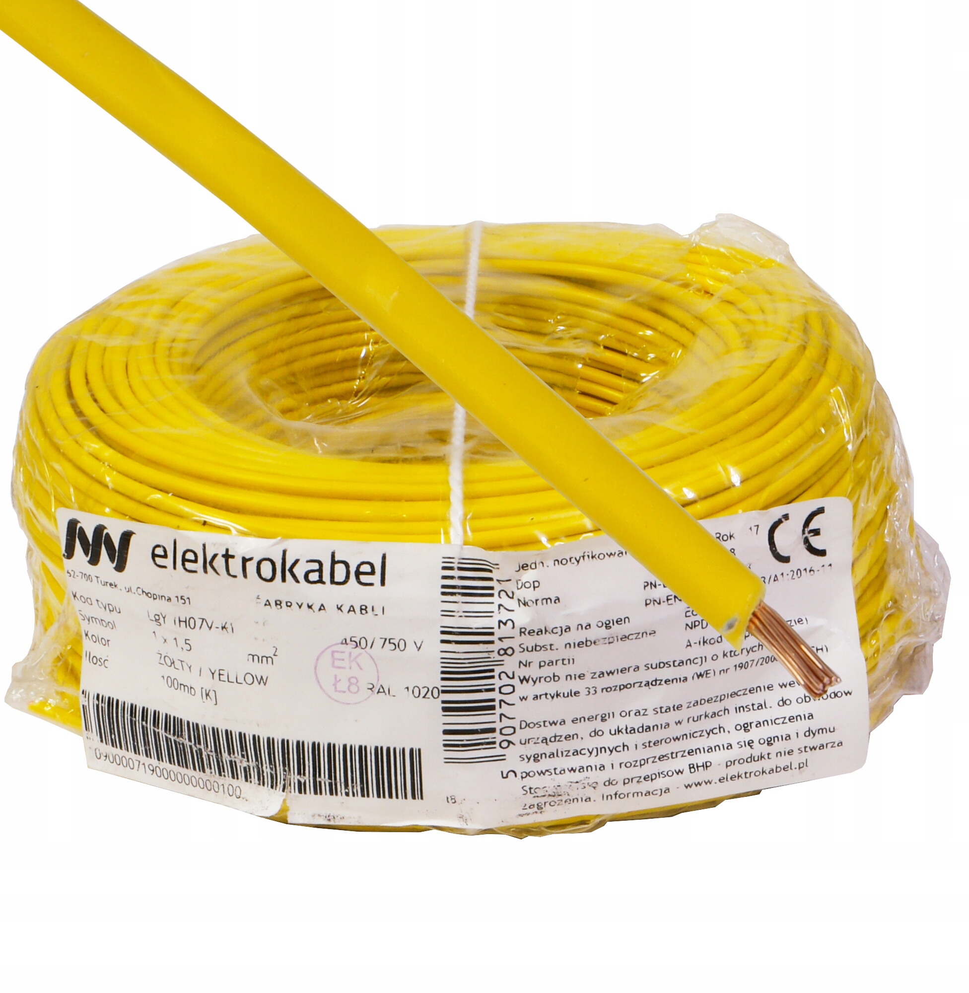 Kábel lankový Lgy 1,5 mm žltý Elektrokabel 100 m 750 V