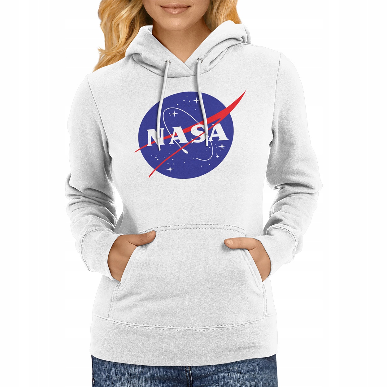 

Bluza Nasa damska kangurka z kapturem biała XL