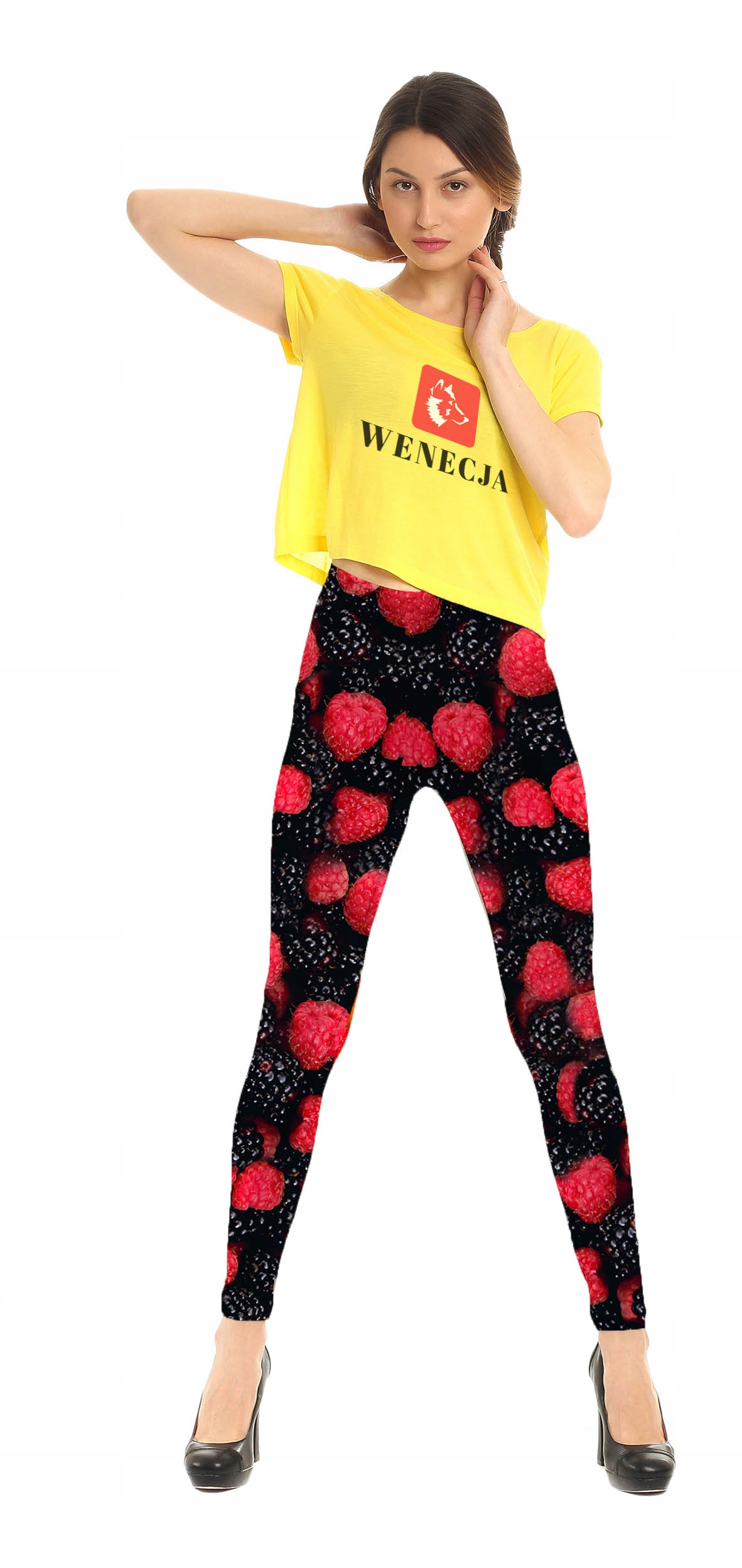 LEGGINSY NADRUK FULLPRINT MALINA JEŻYNA FIT Rozmiar uniwersalny