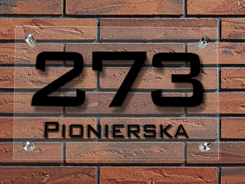 TABLICZKA ADRESOWA, NUMER NA DOM 40x35 z PLEXI 5mm DYSTANSE Szerokość produktu 40 cm