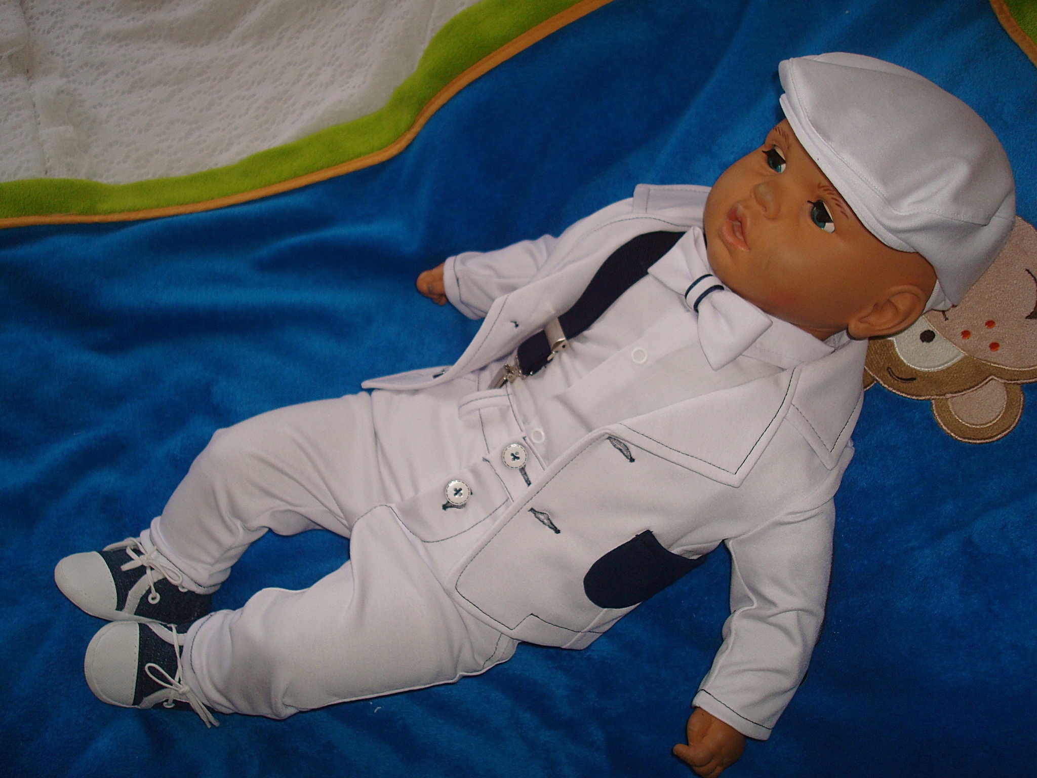 BAWEŁNA MARYNARKA KOMPLET UBRANKO/CHRZTU/WESELE/80 Rozmiar 80