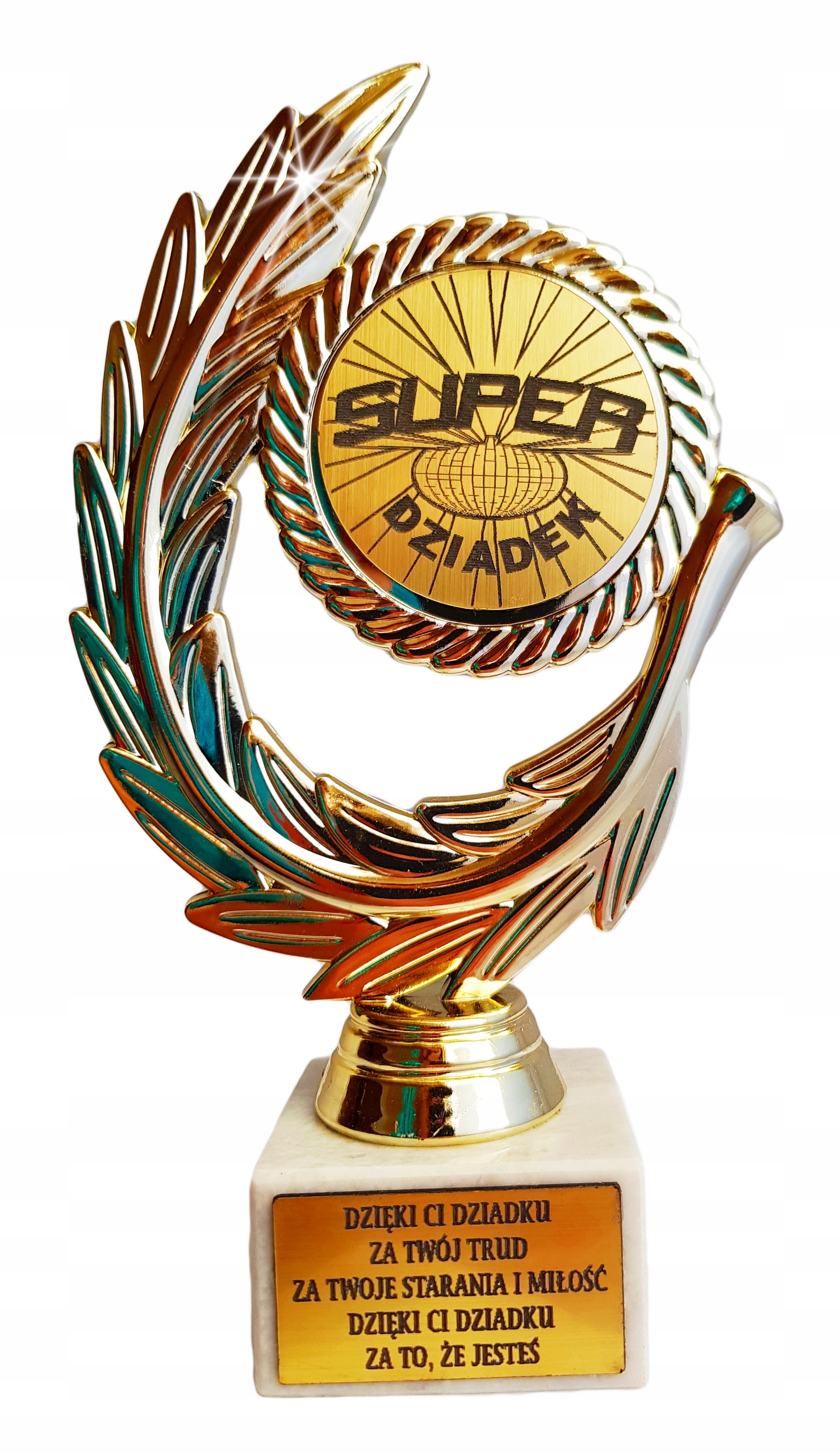 

Śliczna Złota Statuetka, dla Dziadka