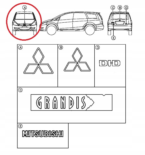 Znaczek / emblemat przód Grandis MR996571 Numer katalogowy części MR996571