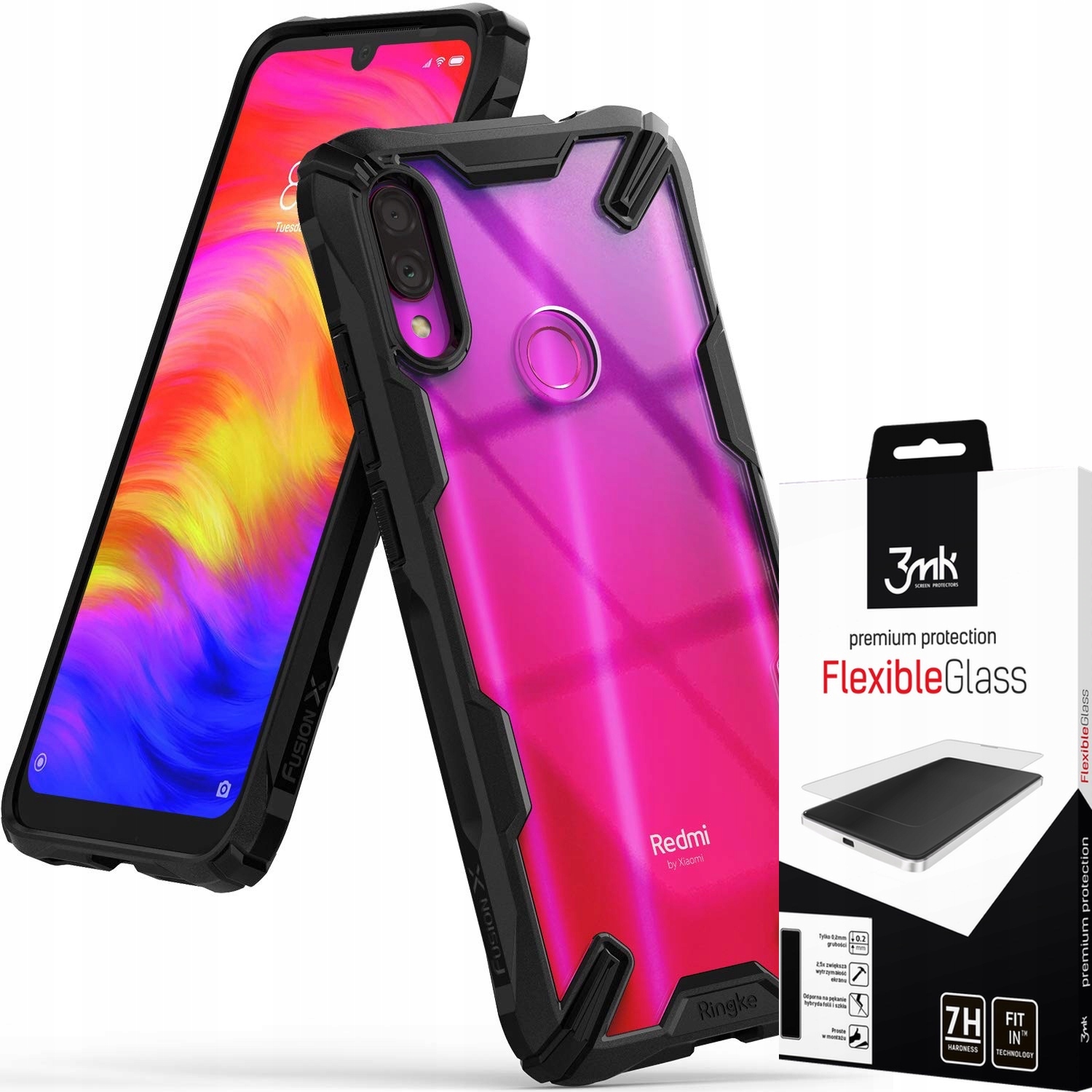 

Etui Do Redmi Note 7 Ringke Fusionx Case+szkło 3MK