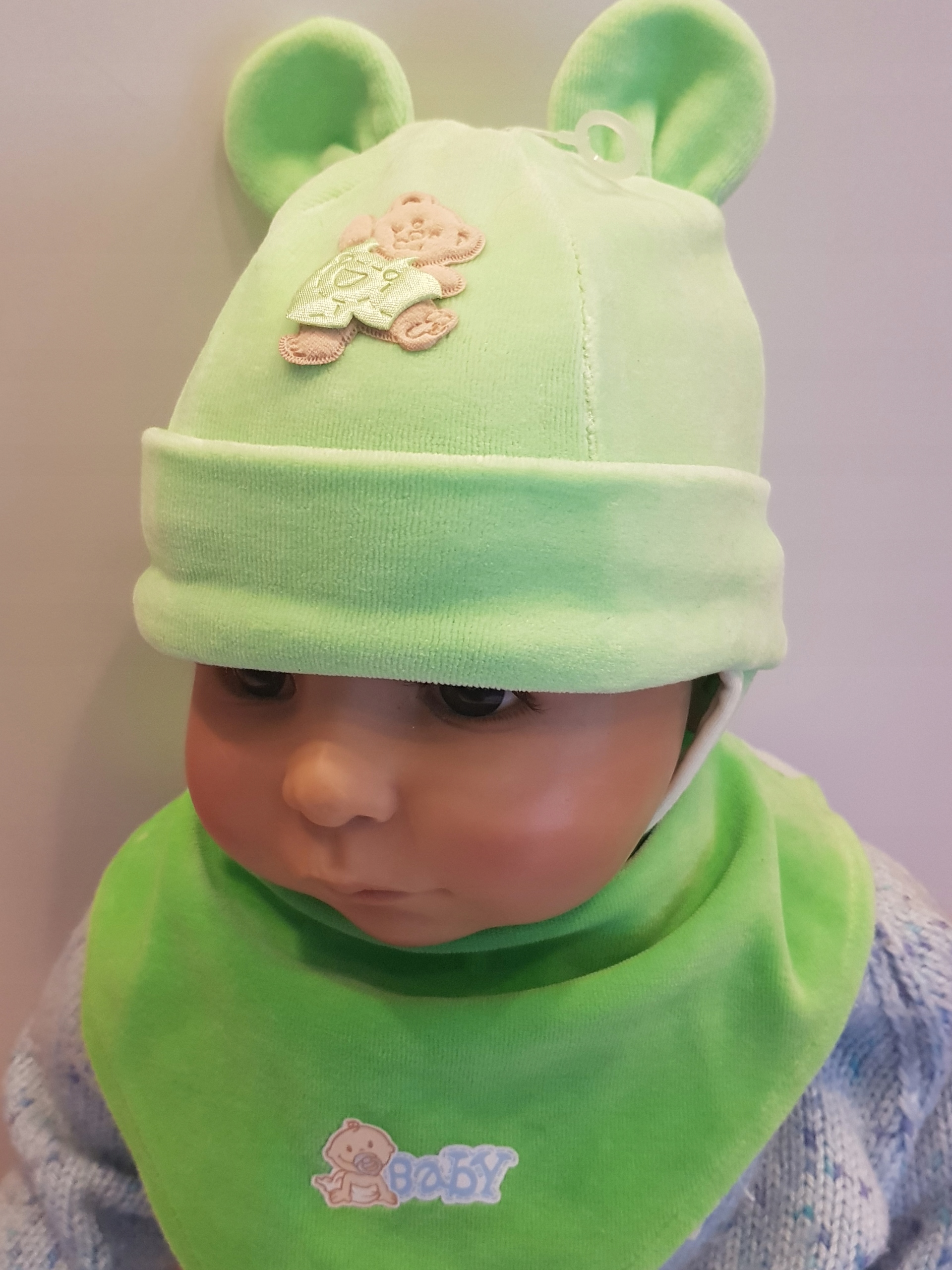 KOMPLET CZAPKA MIŚ + CHUSTKA RZEP 0-12M-C 6KOLORÓW Kolor wielokolorowy