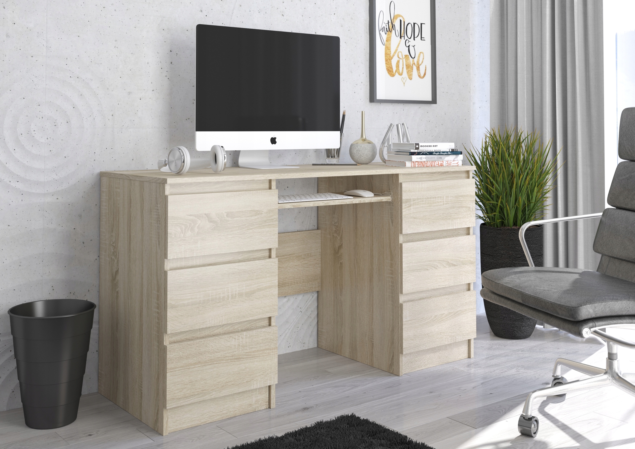 Meble Biurko komputerowe 6sz 135cm sonoma N32 Marka Mobene