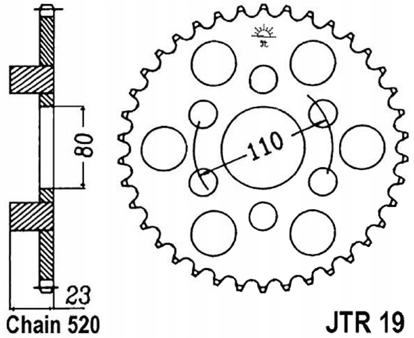 Zadní ozubené kolo Jt R19 36-38 Aprilia Europa 125