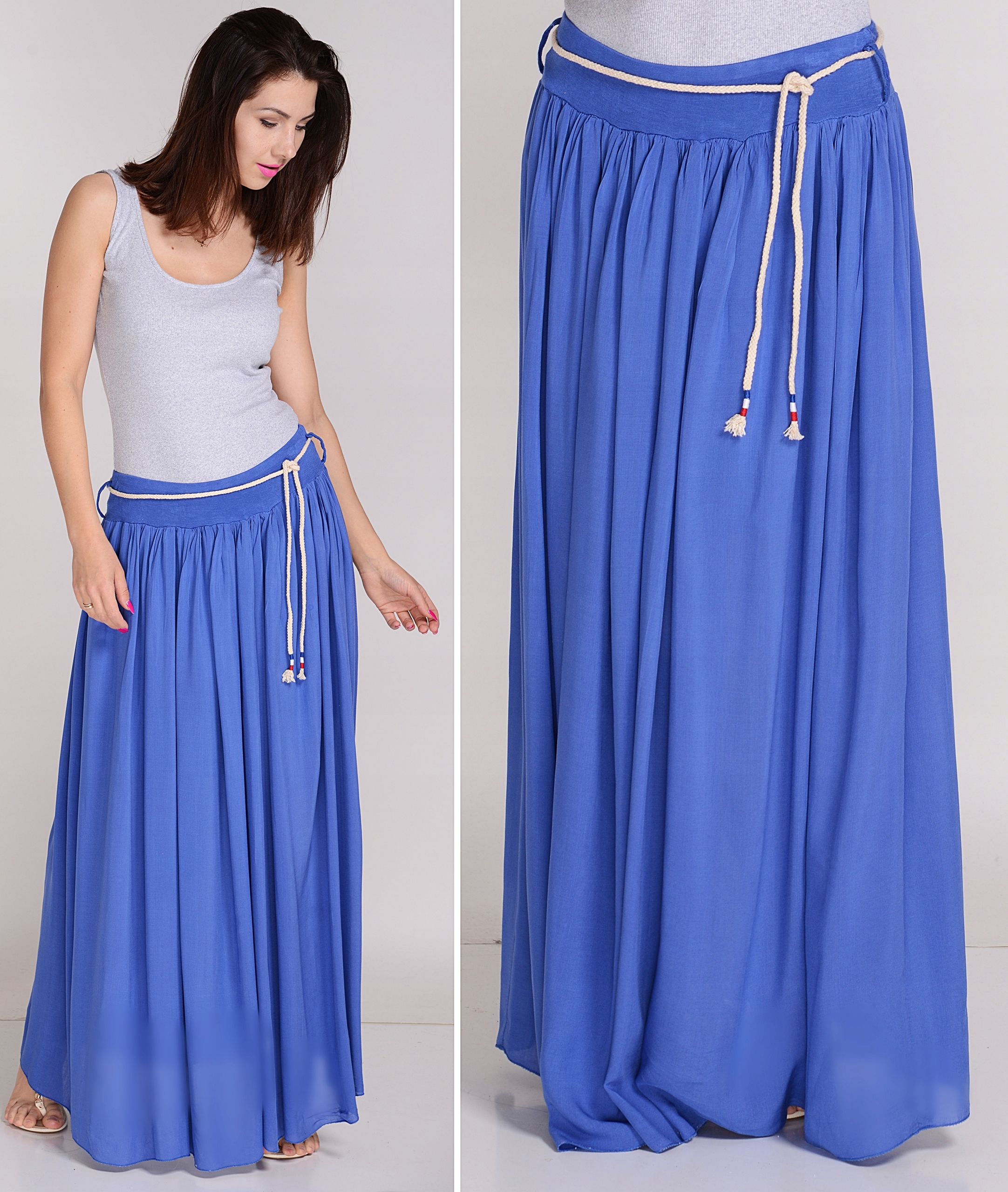 CHABROWA DŁUGA SPÓDNICA MAXI ZWIEWNA Z PASKIEM EAN (GTIN) 5903624730610