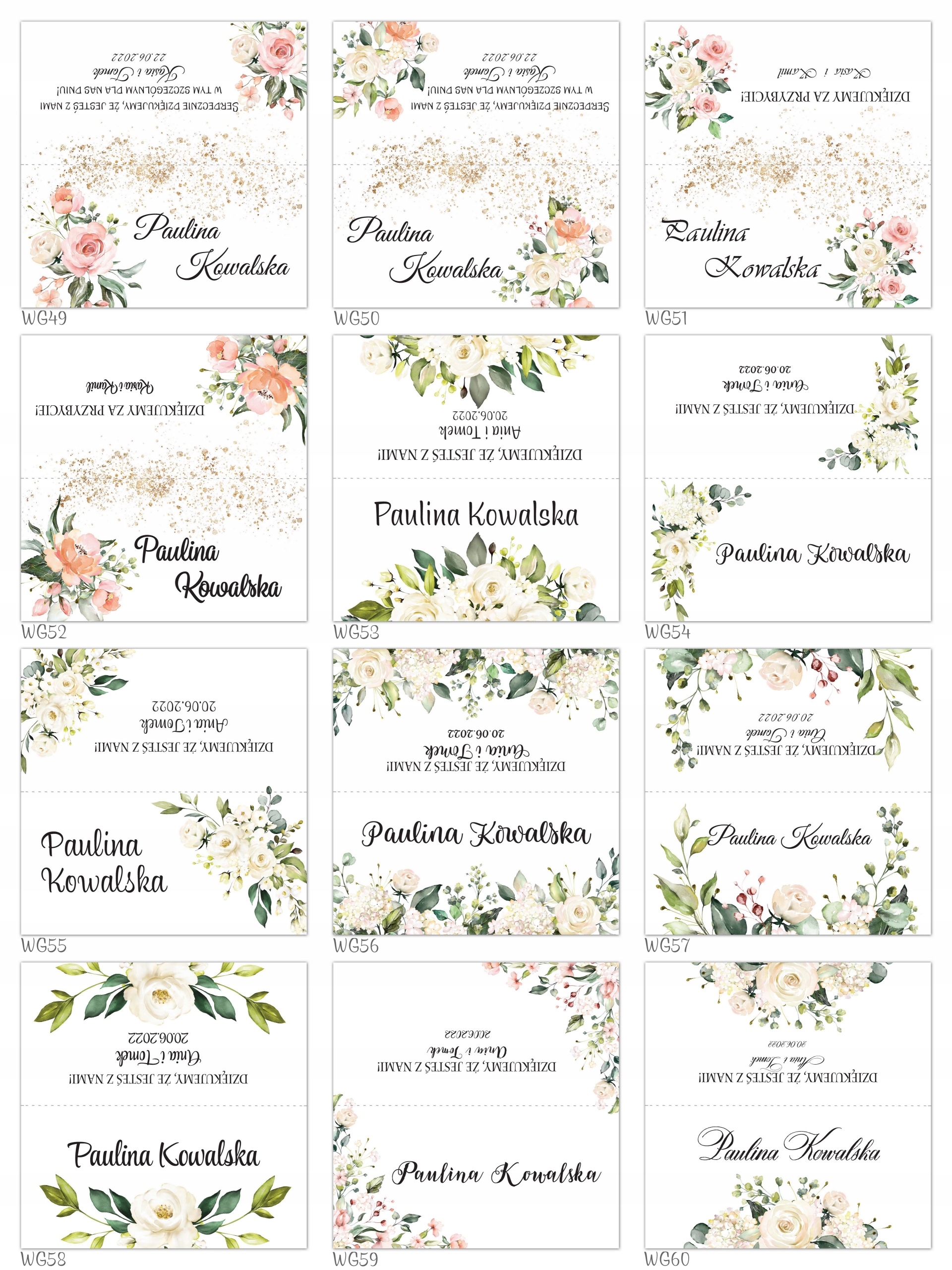 Winietki wizytówki ślubne, na ślub !! 3 sztuki !! Wykończenie papieru matowe