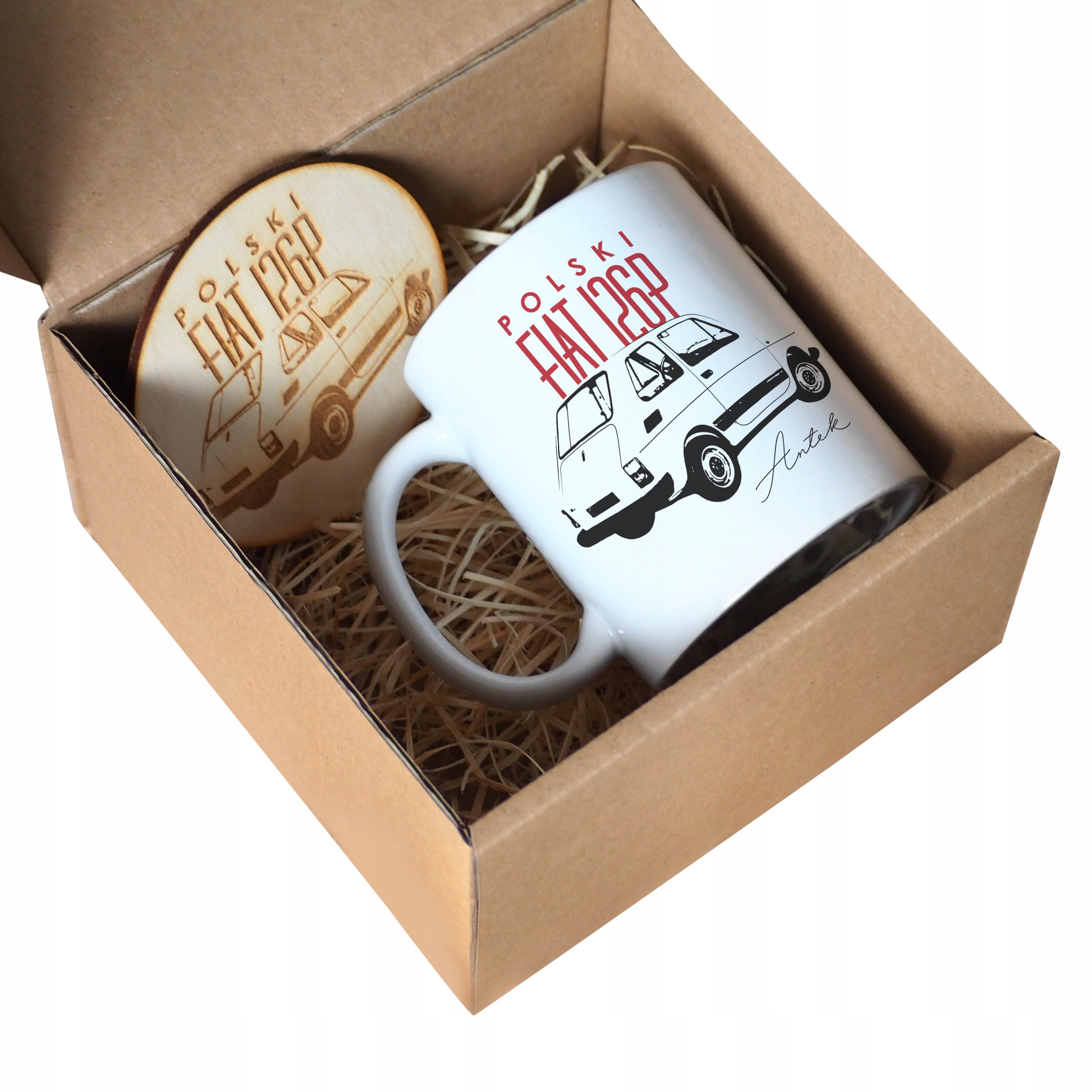 

Zestaw Fiat 126P kubek i podkładka z Maluchem