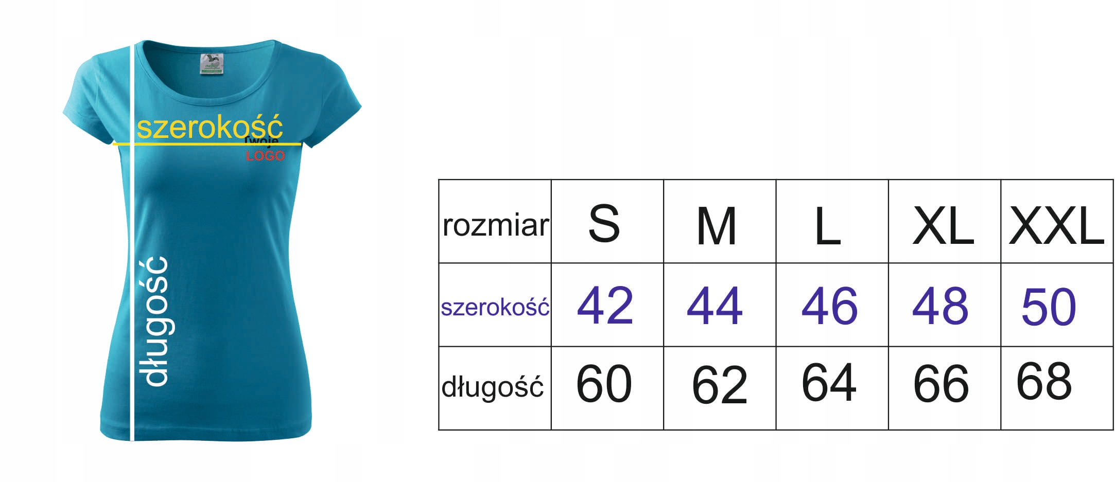 Koszulka Damska Reklamowa z Twoim LOGO KOLORY Model klasyczna