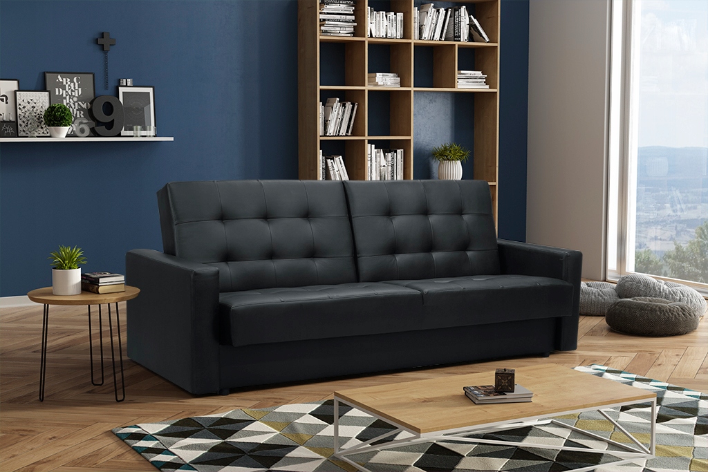 

Kanapa sofa loft czarna eko skóra rozkładana MM