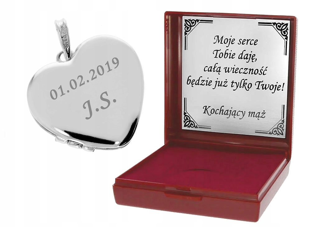 

Srebrny Sekretnik 925 Serce Medalion Dedykacja