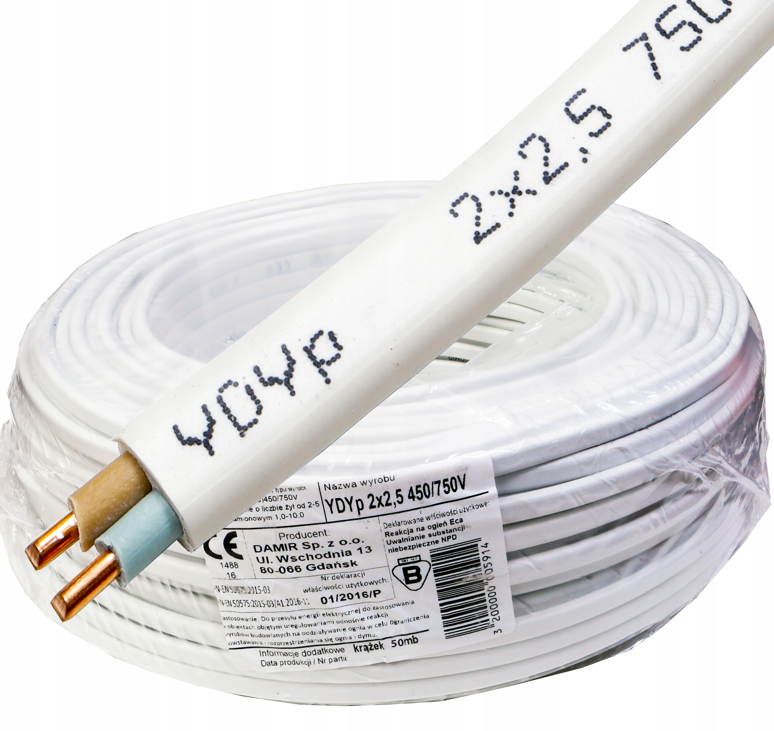 Kábel YDYp 2x2,5 mm 450/750 V medený drôt Cu 50 m plochý