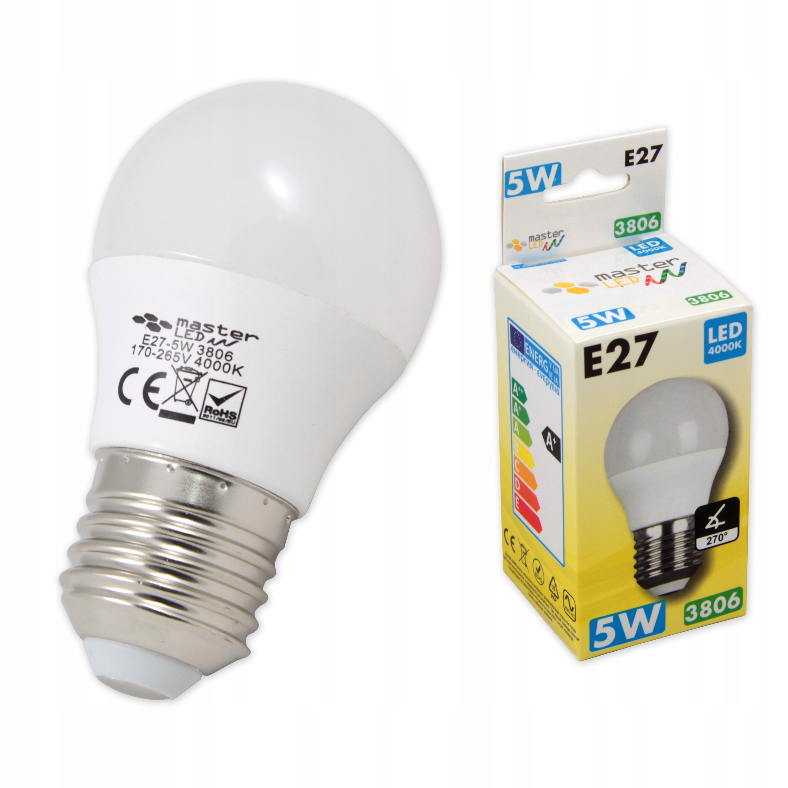 

Żarówka Led E27 2835 Smd 500lm 5W kula G45 230V