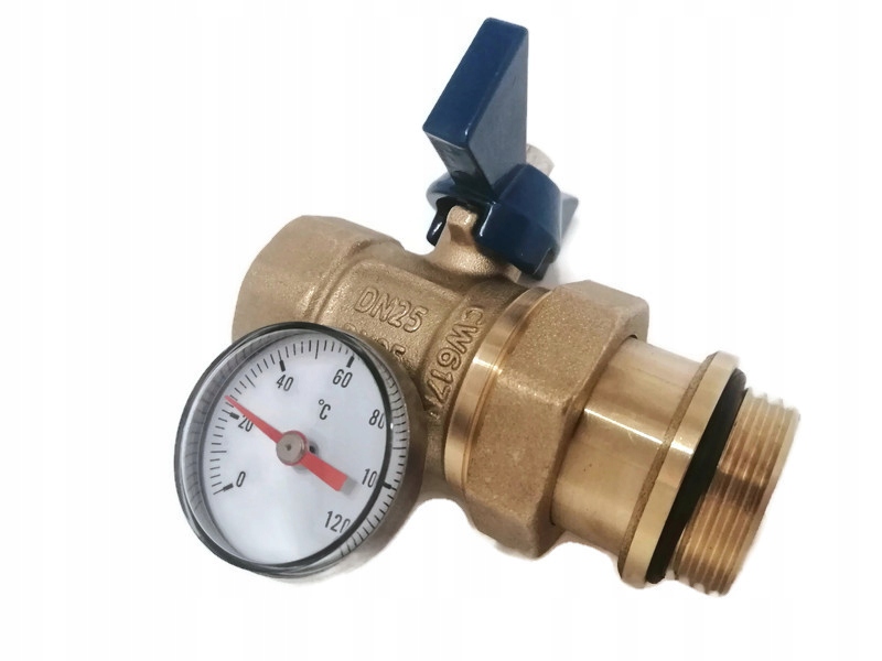 Zawór kulowy 1'' ze śrubunkiem i termometrem