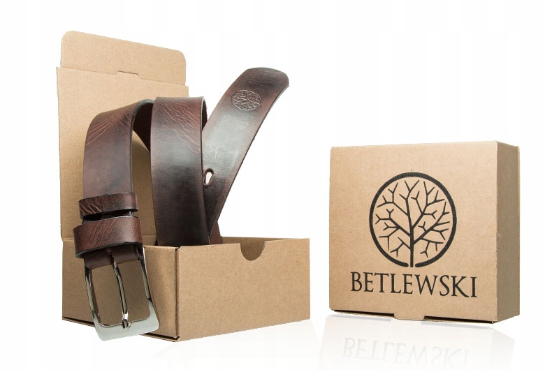 PASEK SKÓRZANY MĘSKI BETLEWSKI DO SPODNI SKÓRA 105 Długość bez klamry 120 cm