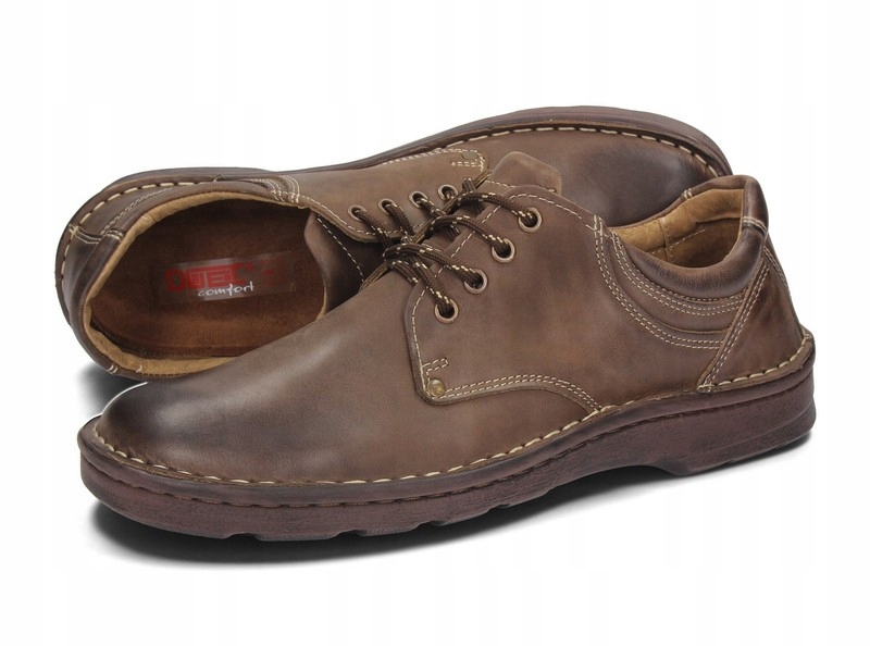 PÓŁBUTY MĘSKIE SKÓRA NATURALNA SZYTE 055 BRĄZ 46 Rozmiar 46