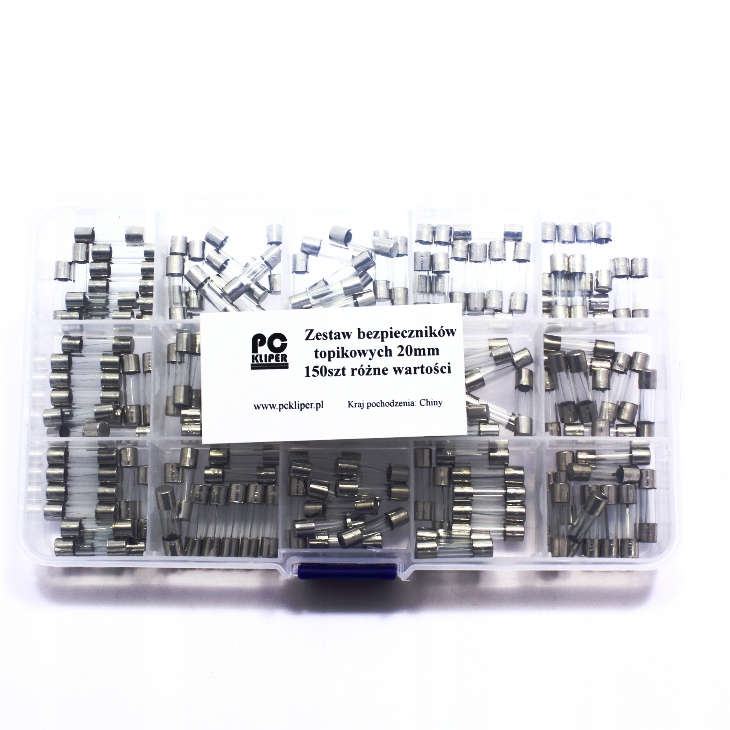 ZESTAW BEZPIECZNIKÓW SZKLANYCH 5x20mm WTA 150szt Producent PCKLIPER