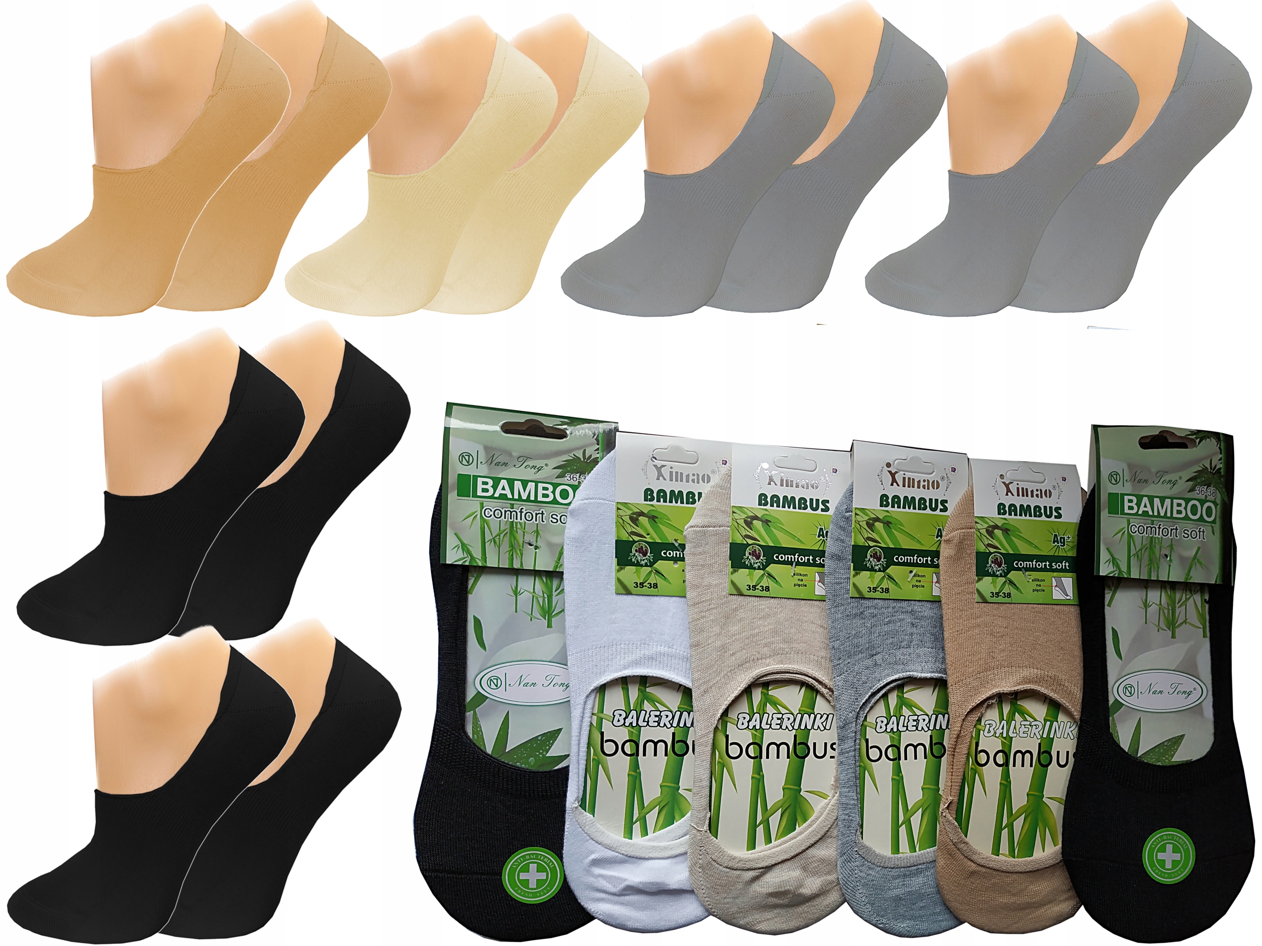 

6x Stopki Skarpety Bambusowe Srebro+ Silikon 35-38