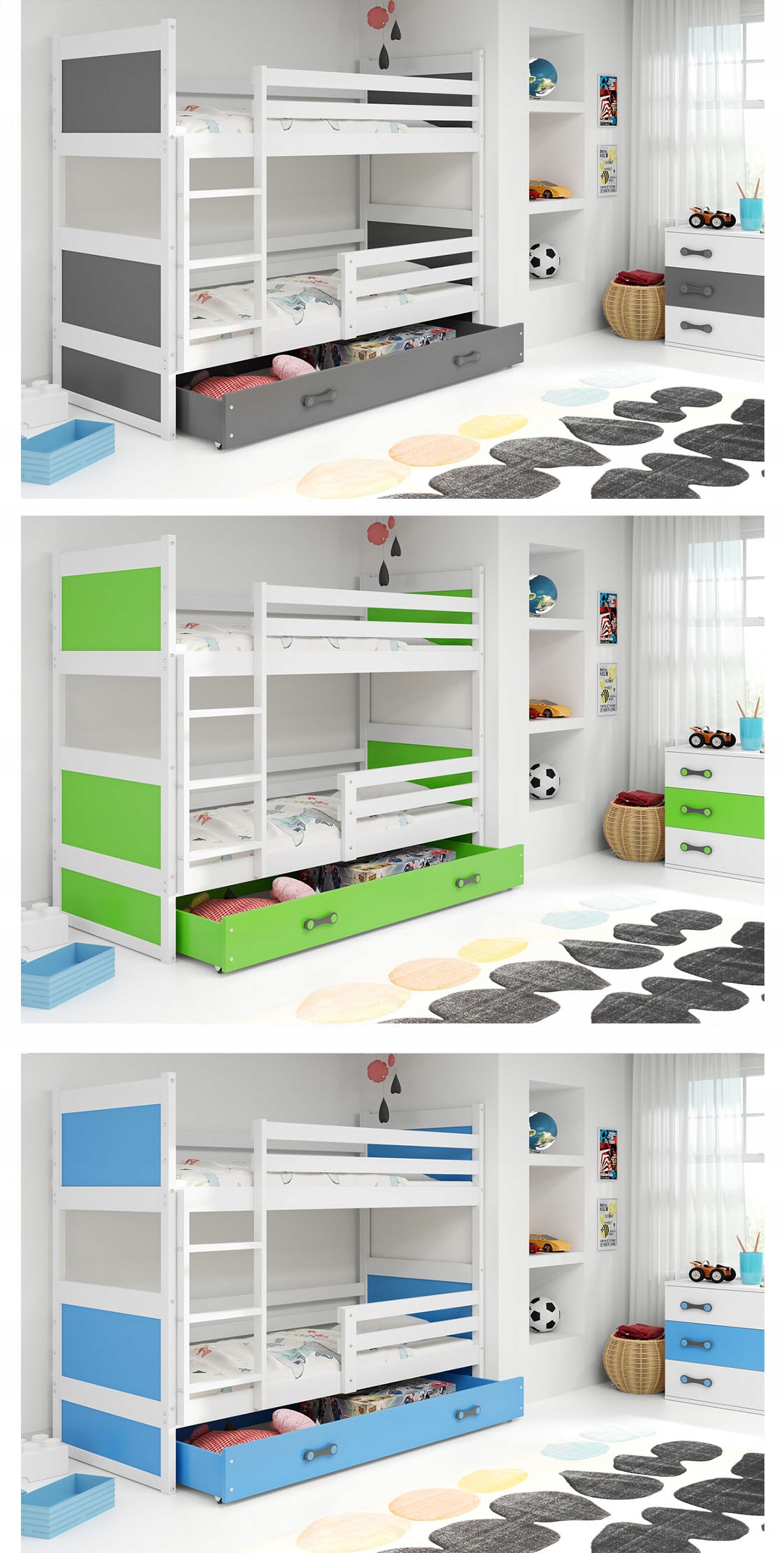 Łóżko RICO piętrowe dla dzieci 160x80 dziecięce Długość 166 cm