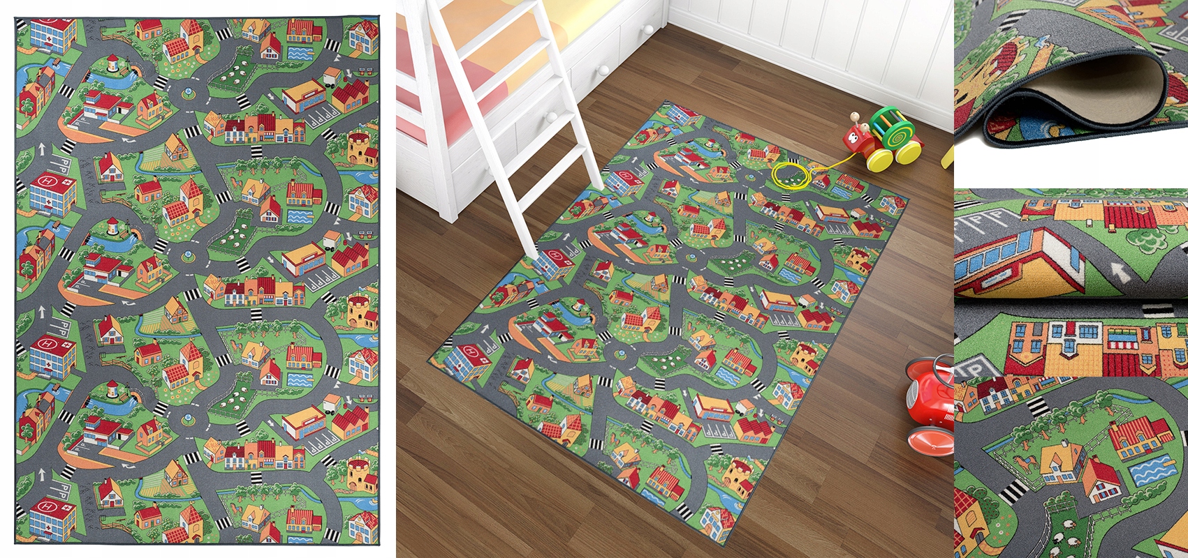 DYWAN DLA DZIECI 140x200 RÓŻOWE MIASTECZKO FARMA Długość 200 cm