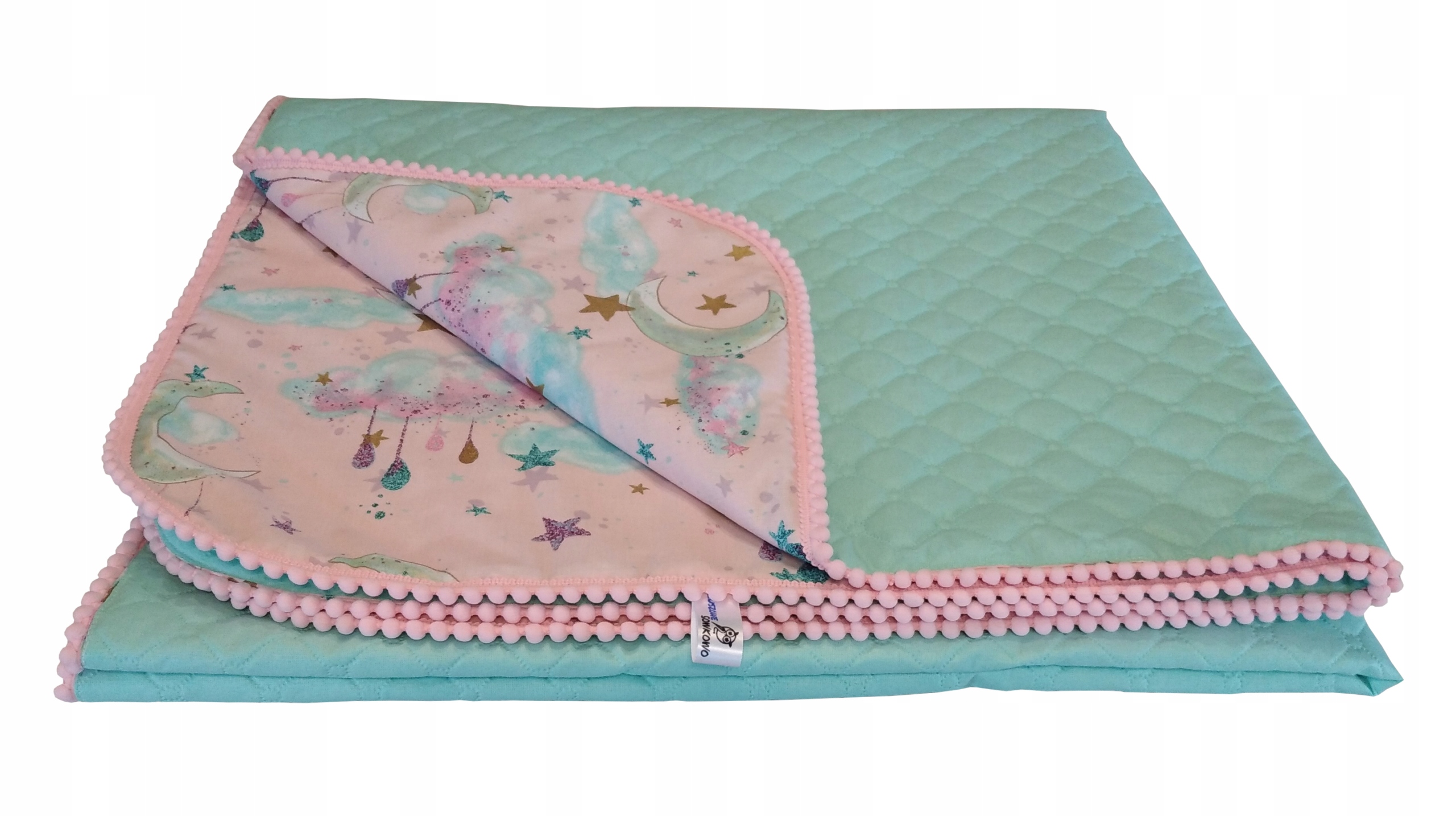 Narzuta 160 cm z pomponami łóżko dziecięce +GRATIS Marka Pluszowe Sówkowo