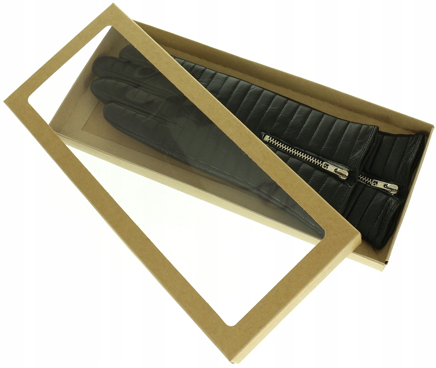 

Czarne rękawiczki damskie skórzane skóra 7"/S