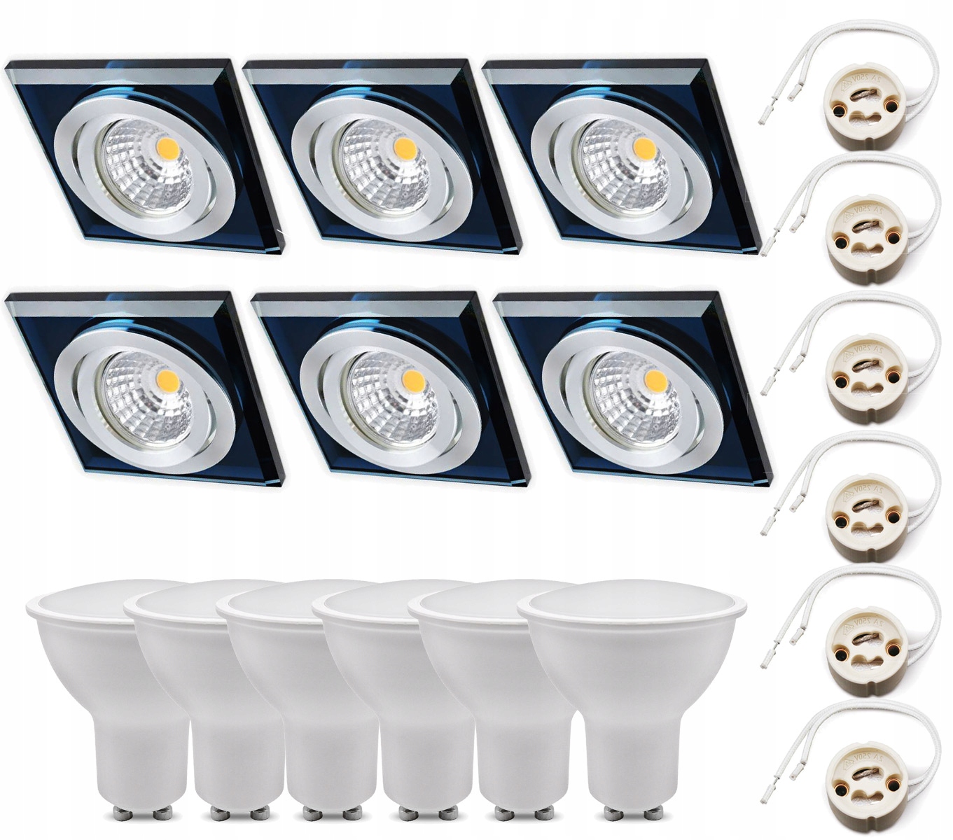 

Zestaw 6x Oczko Halogenowe Szklane Kwadr +led GU10