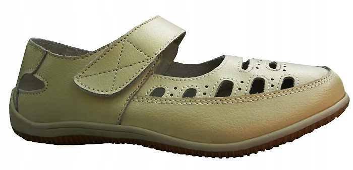 

D261 Półbuty Sandały Wygodne beige Skóra Nat r40