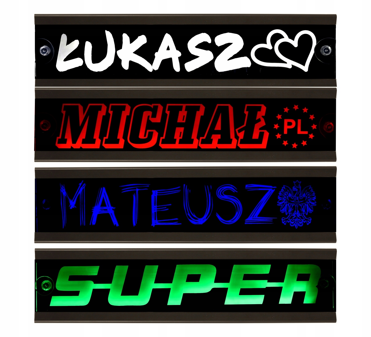 Tablica Imienna podświetlana LED, Tablice Imienne LED 45x11 cm Bus Tir LKW Producent Kidaps