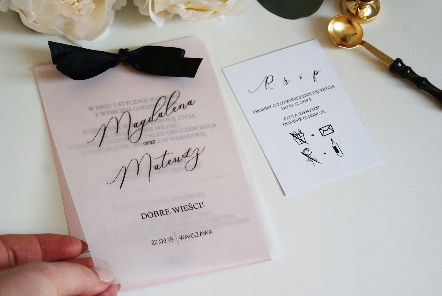 ZAPROSZENIA ŚLUBNE KALKA MINIMALISTYCZNE Wykończenie papieru matowe