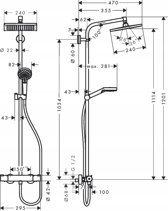 Hansgrohe Crometta E240 kolumna termostat 27271000 Linia Crometta