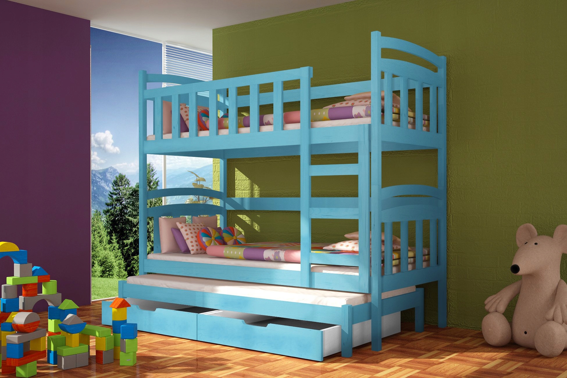 Łóżko piętrowe DAWID 3 osobowe 180x75 MATERACE Typ łóżko piętrowe