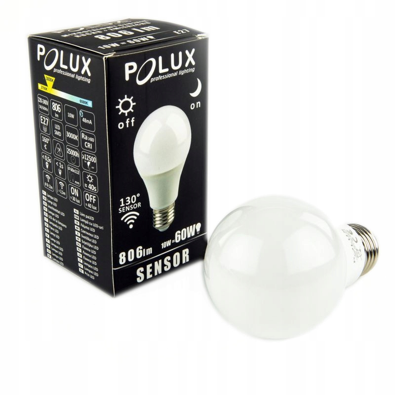 

Żarówka Led E27 Czujnik Pir i Zmierzchu 10W Polux