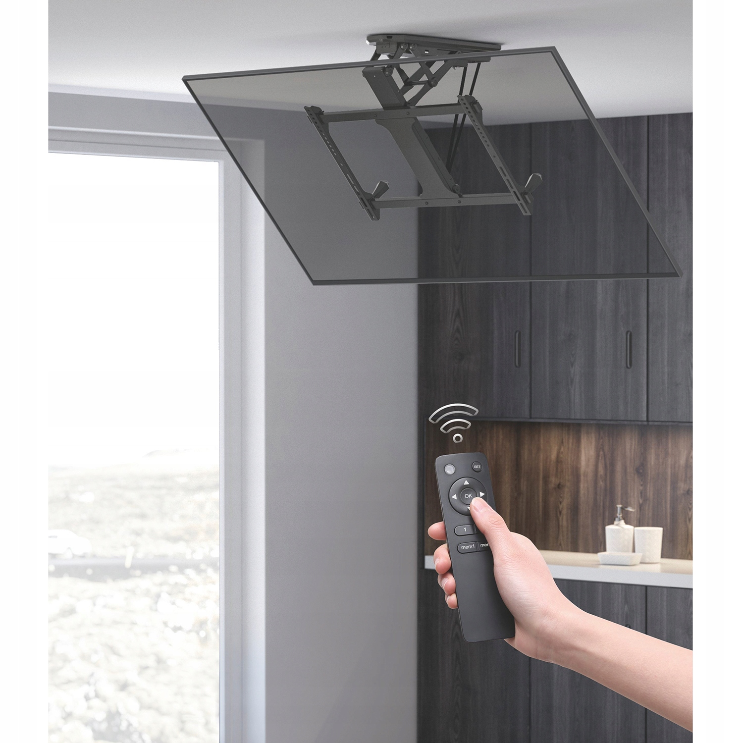 SUFITOWY ELEKTRYCZNY UCHWYT DO TELEWIZORA + PILOT Model MC-880