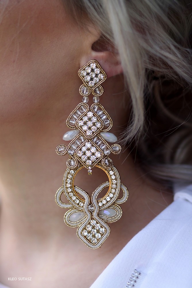 KOLCZYKI ŚLUBNE SUTASZ ZŁOTE ECRU DUŻE DŁUGIE 12,5 Płeć kobieta