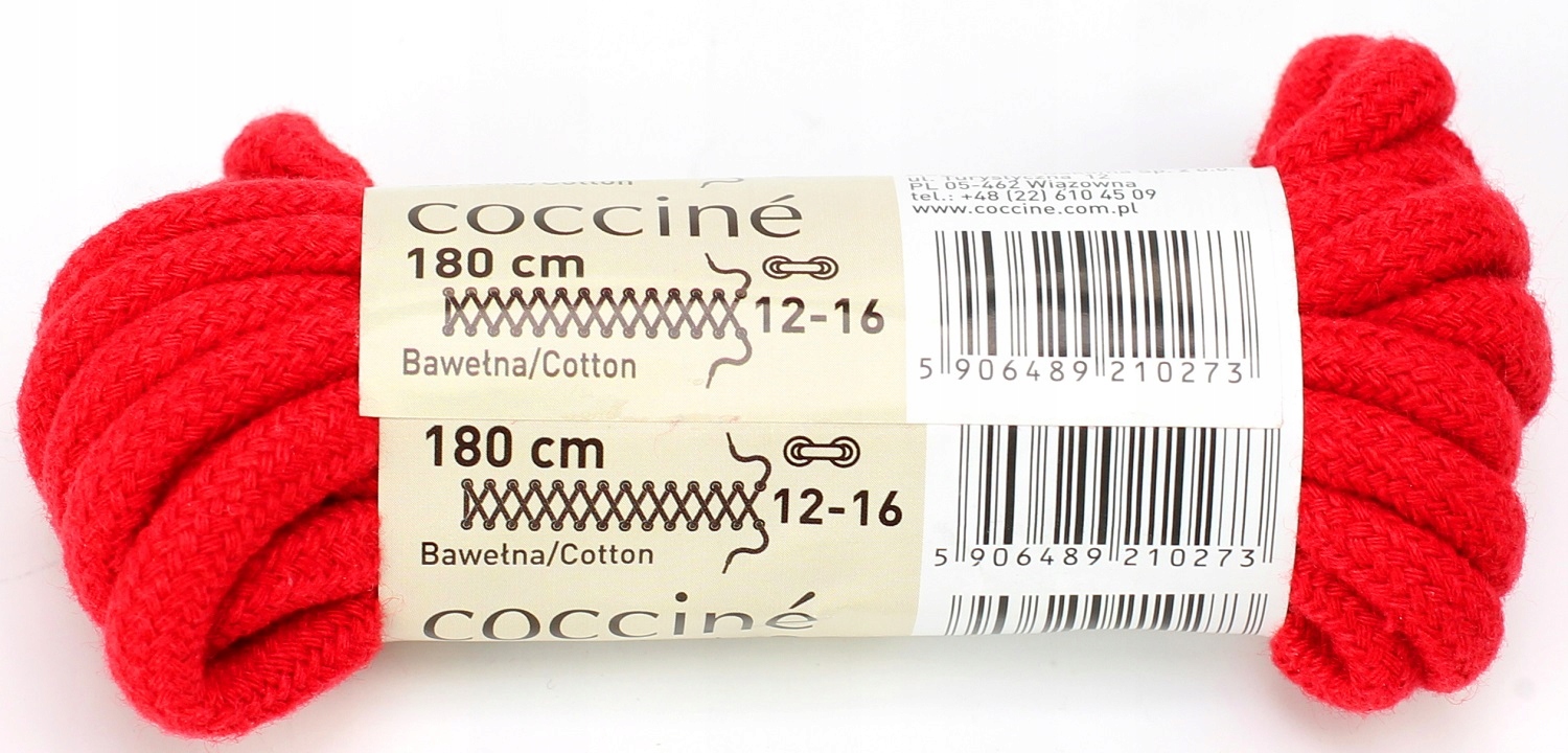 

Sznurowadła bawełniane 180cm 5mm- Czerwone Coccine