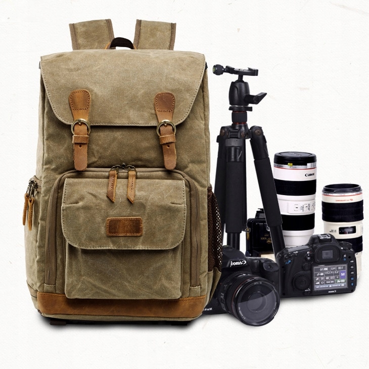 Impregnowany Plecak fotograficzny na laptopa 14,1" styl vintage beżowy