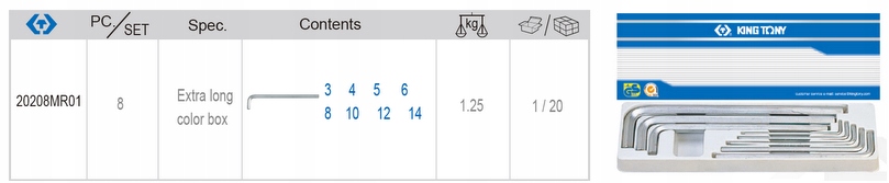 Шестигранные ключи экстра длинные H3-14 8SZ King TONY