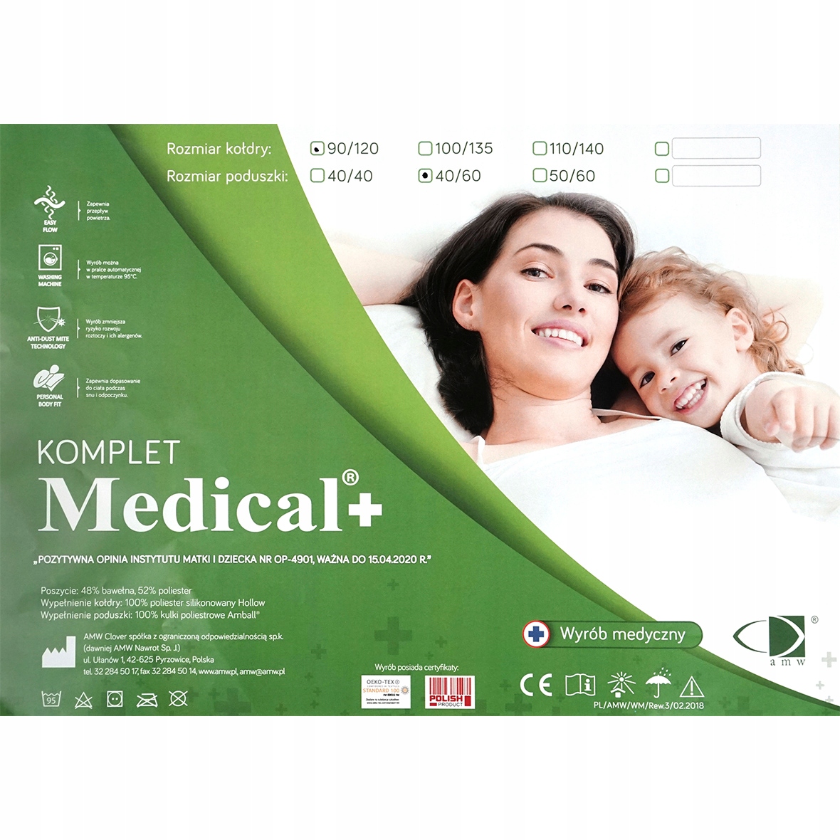 POLSKA Kołdra MEDICAL 100X135 dziecięca AMW Bohater brak