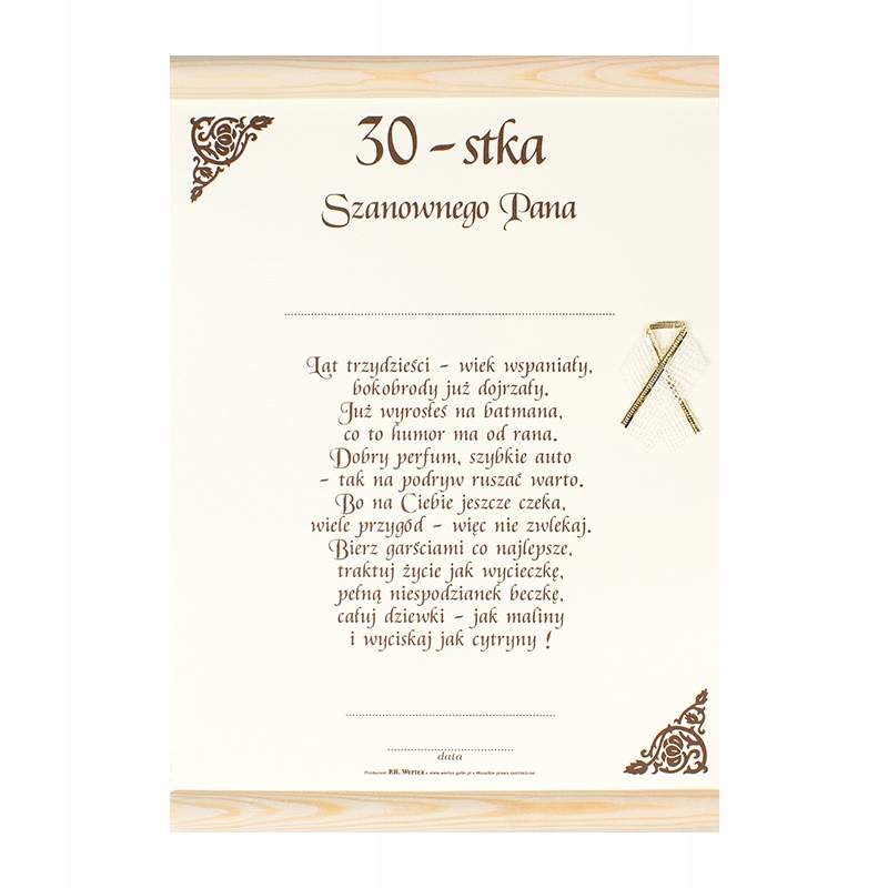 

Dyplom Certyfikat 30 Urodziny pamiątka Pan