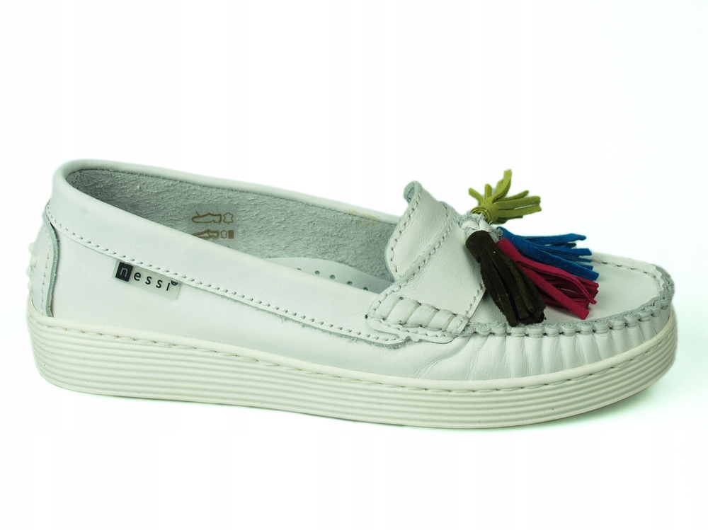 NESSI 18309 mokasyny białe frędzle 39 Model 18309