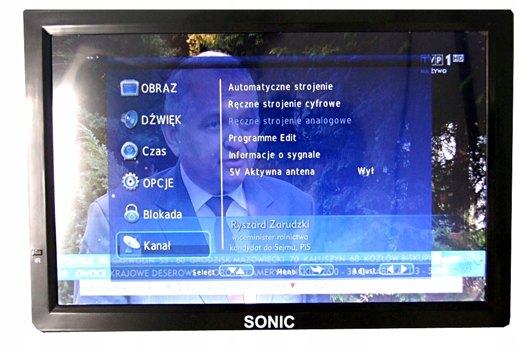 TELEWIZOR SAMOCHODOWY 12V 24V TIR 14' DVB-T USB SD Marka Sonic