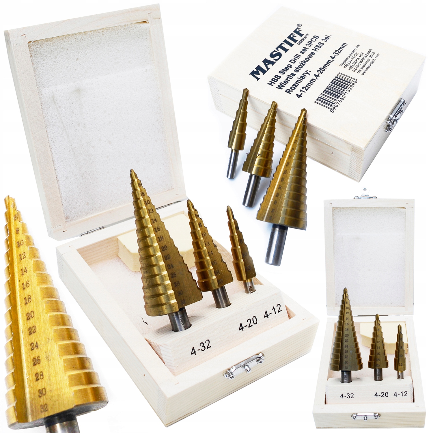 

Wiertło Wiertła Stopniowe Stożkowe 3el Tytan 4-32