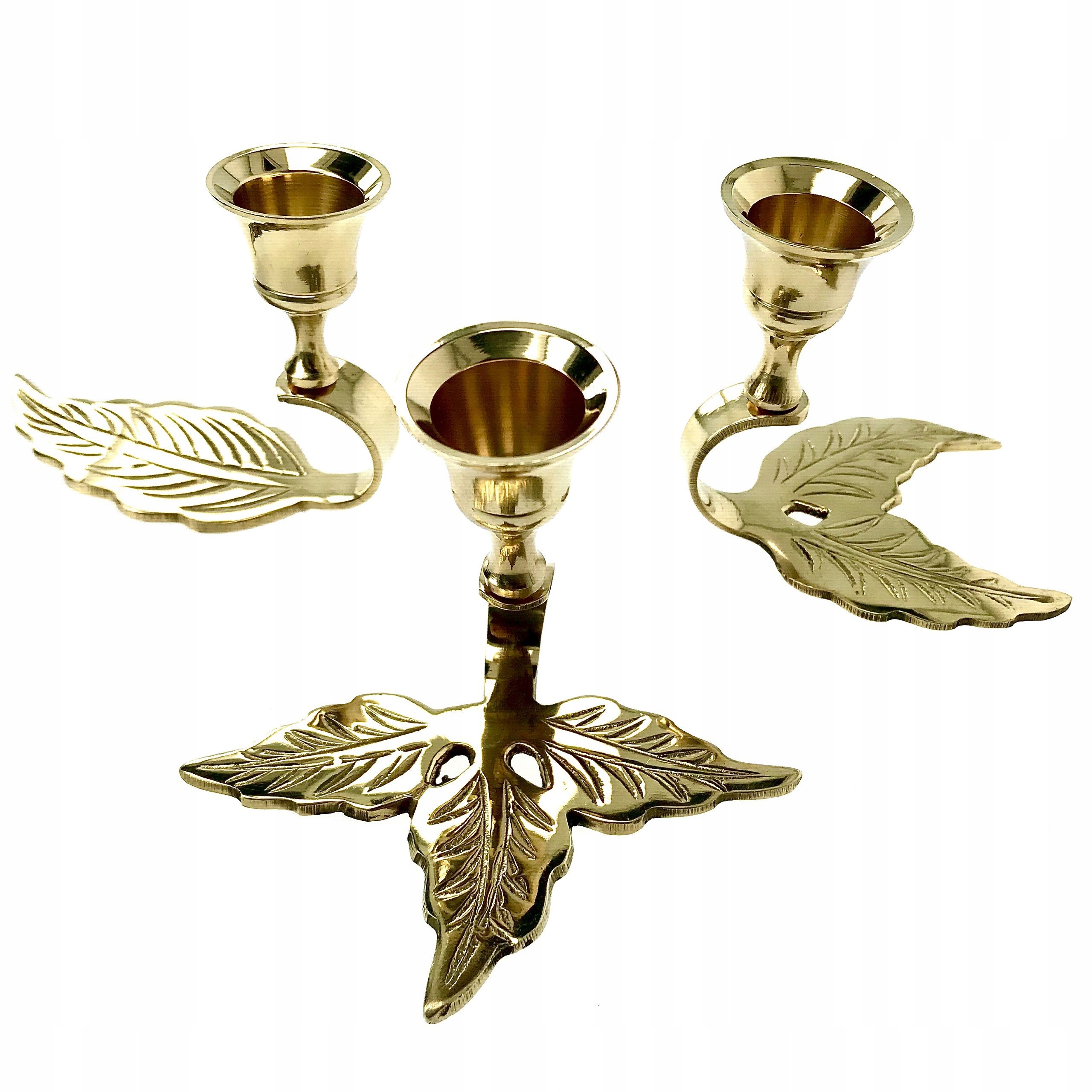 

Świecznik komplet 3 sztuki listki ozdobne mosiądz