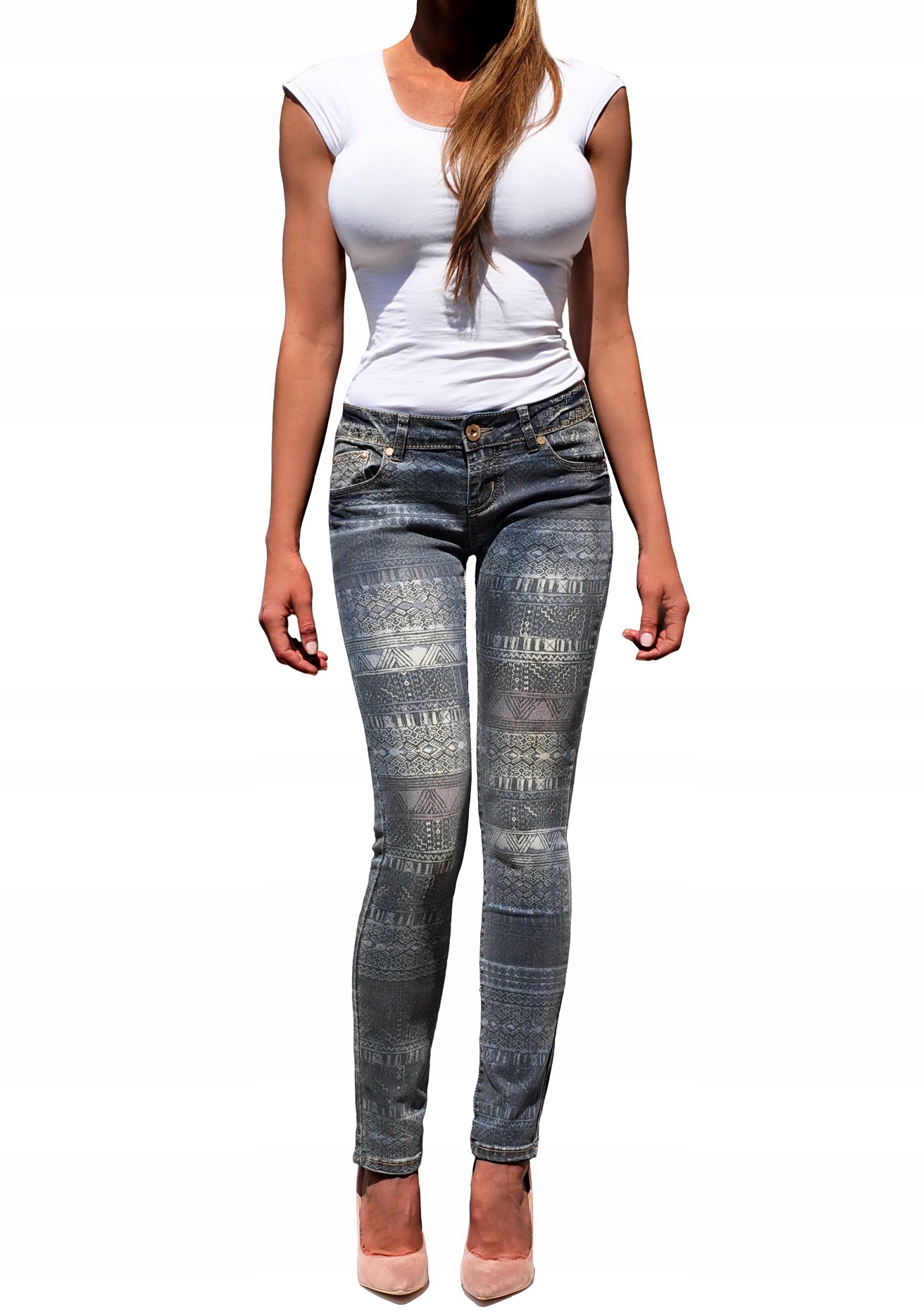 #407 Spodnie Jeans Rurki Wzory kobiece XS/ 26 Marka FASHION AVENUE