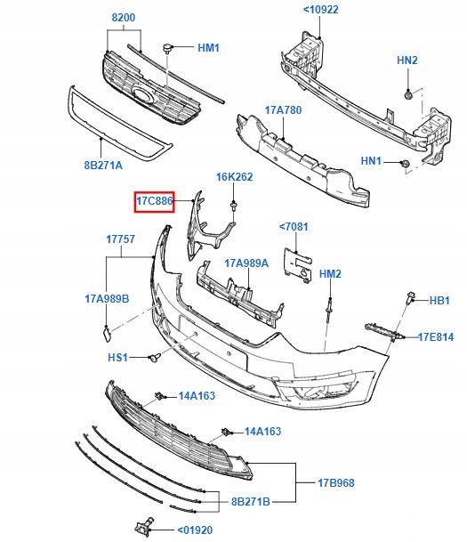 WSPORNIK MOCOWANIA ZDERZAKA PRZOD FORD GALAXY 2010 Installation side Front