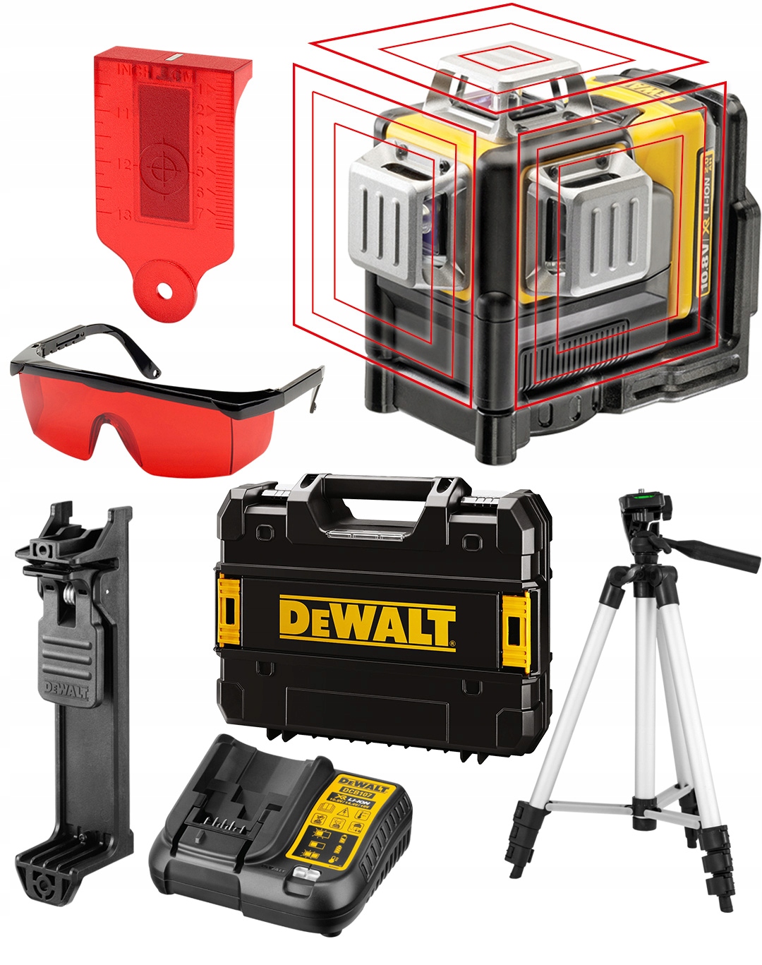 DeWalt DCE089D1R Křížový laser stativ brýle